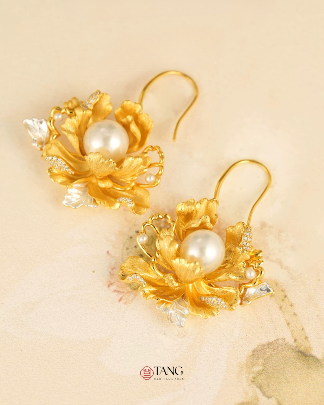 Gold Vermeil Peony Pearl Earrings