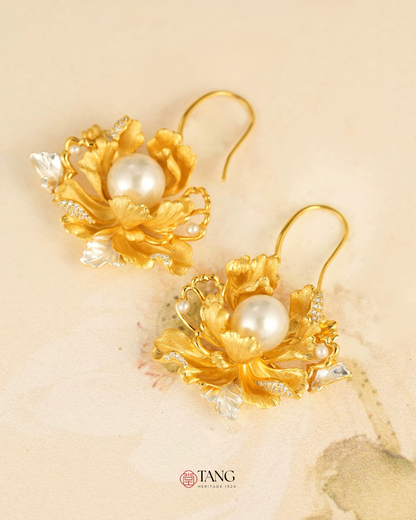 Gold Vermeil Peony Pearl Earrings