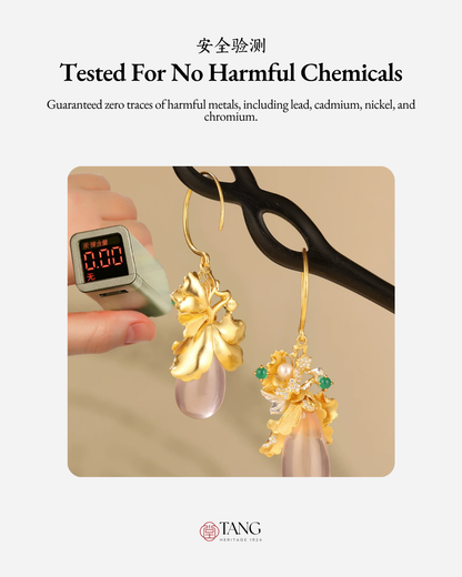 Gold Vermeil Peony Rose Quartz Drop Earrings