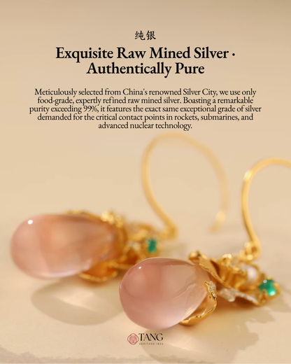 Gold Vermeil Peony Rose Quartz Drop Earrings