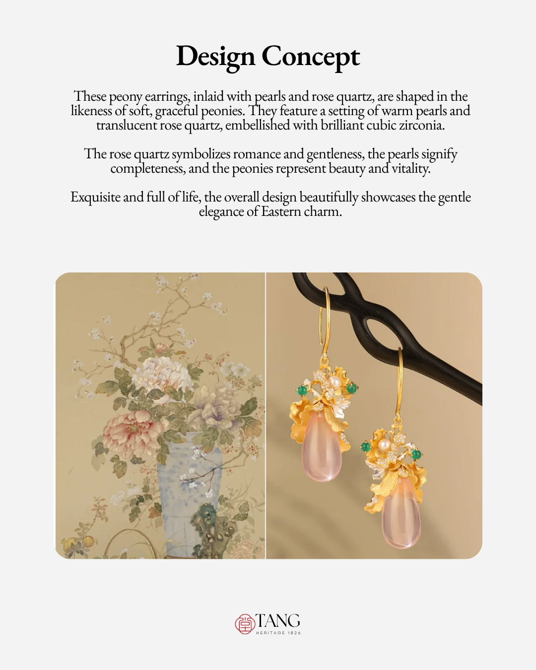 Gold Vermeil Peony Rose Quartz Drop Earrings