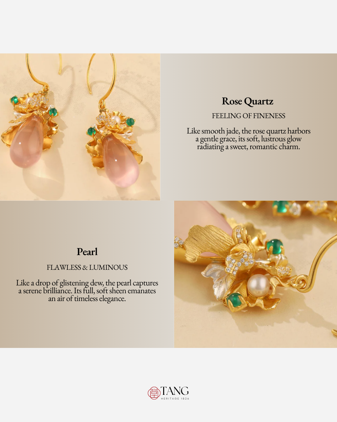 Gold Vermeil Peony Rose Quartz Drop Earrings