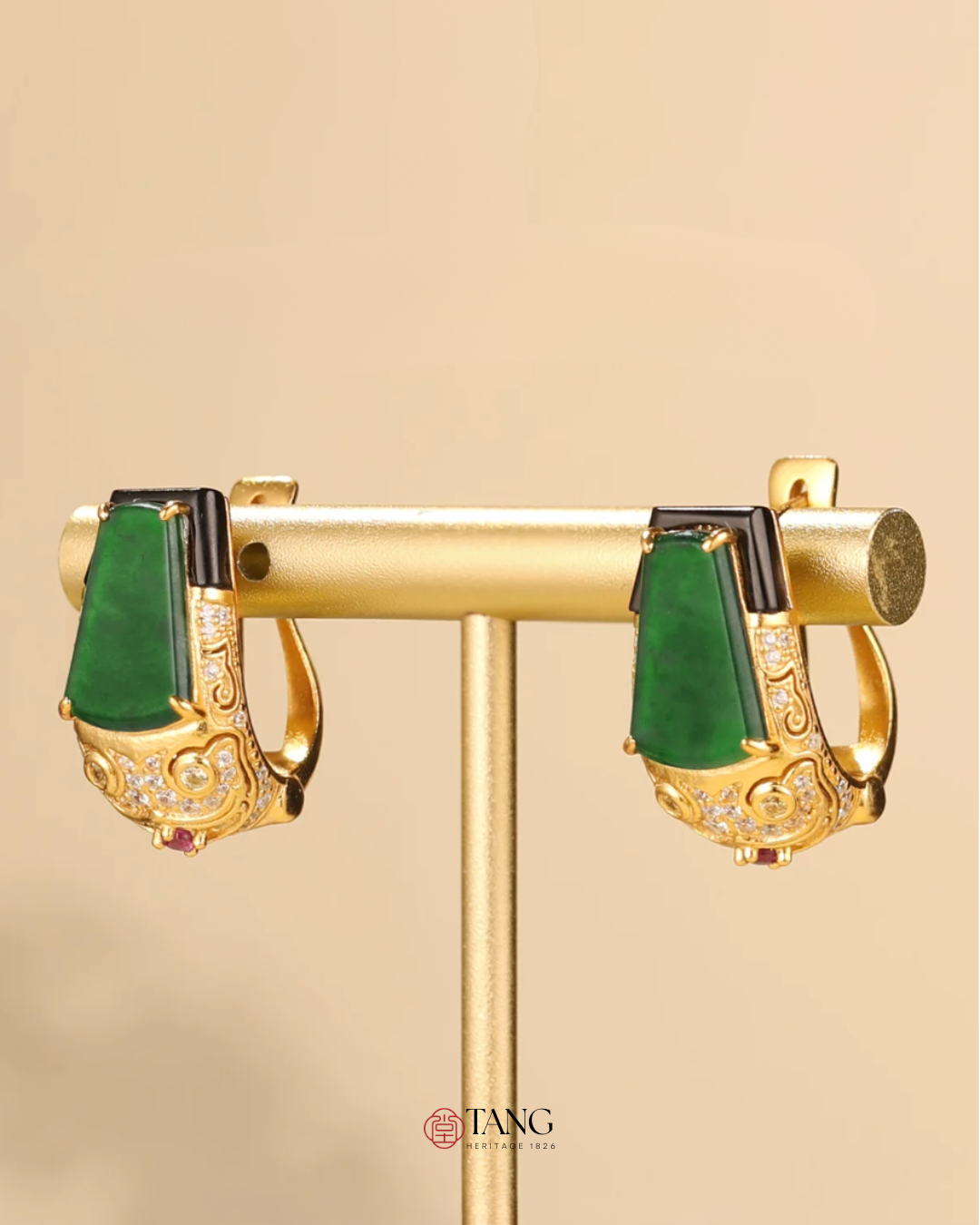 Gold Vermeil Tiger Head Jade Earrings