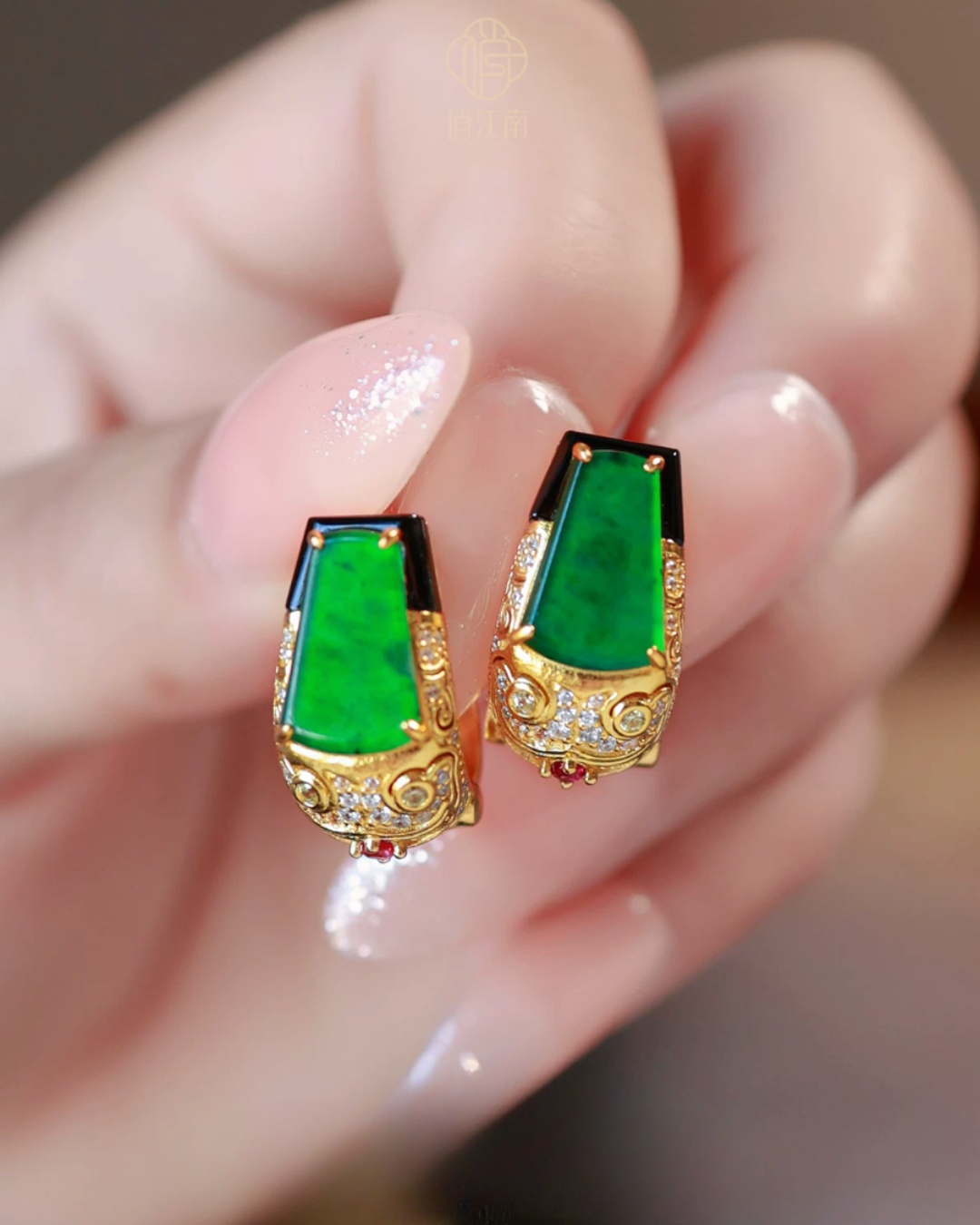 Gold Vermeil Tiger Head Jade Earrings