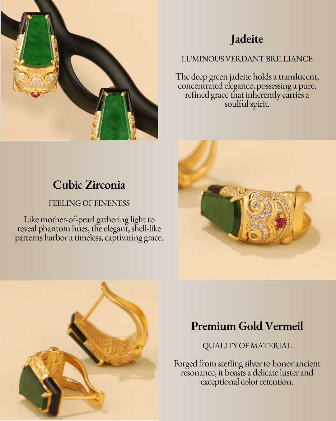 Gold Vermeil Tiger Head Jade Earrings