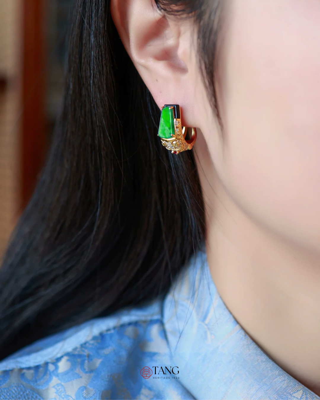 Gold Vermeil Tiger Head Jade Earrings