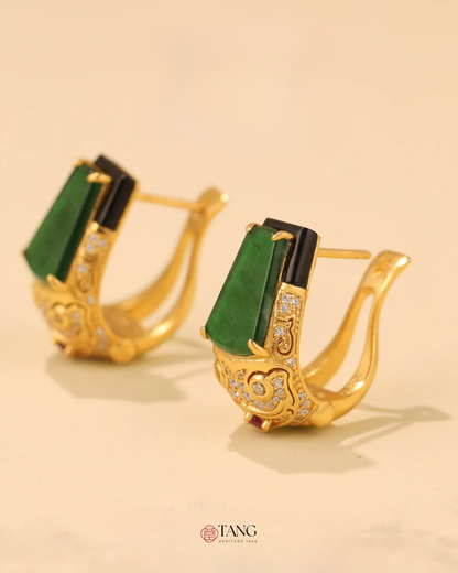 Gold Vermeil Tiger Head Jade Earrings