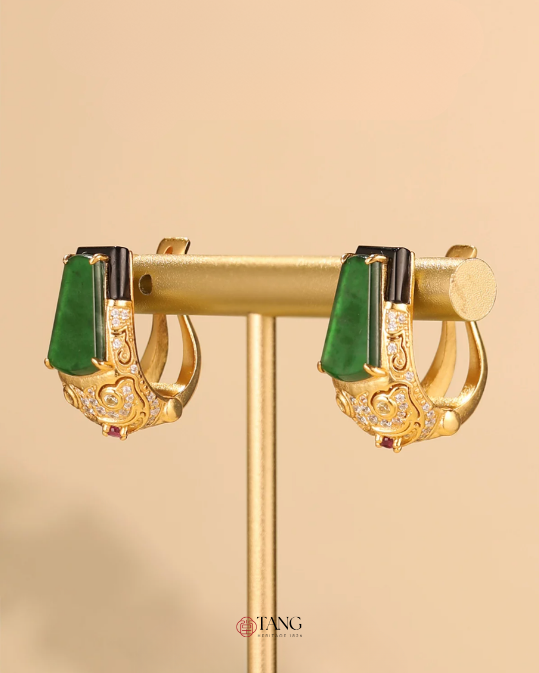Gold Vermeil Tiger Head Jade Earrings