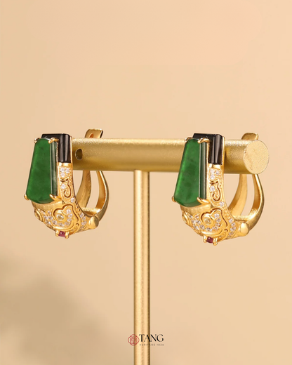 Gold Vermeil Tiger Head Jade Earrings