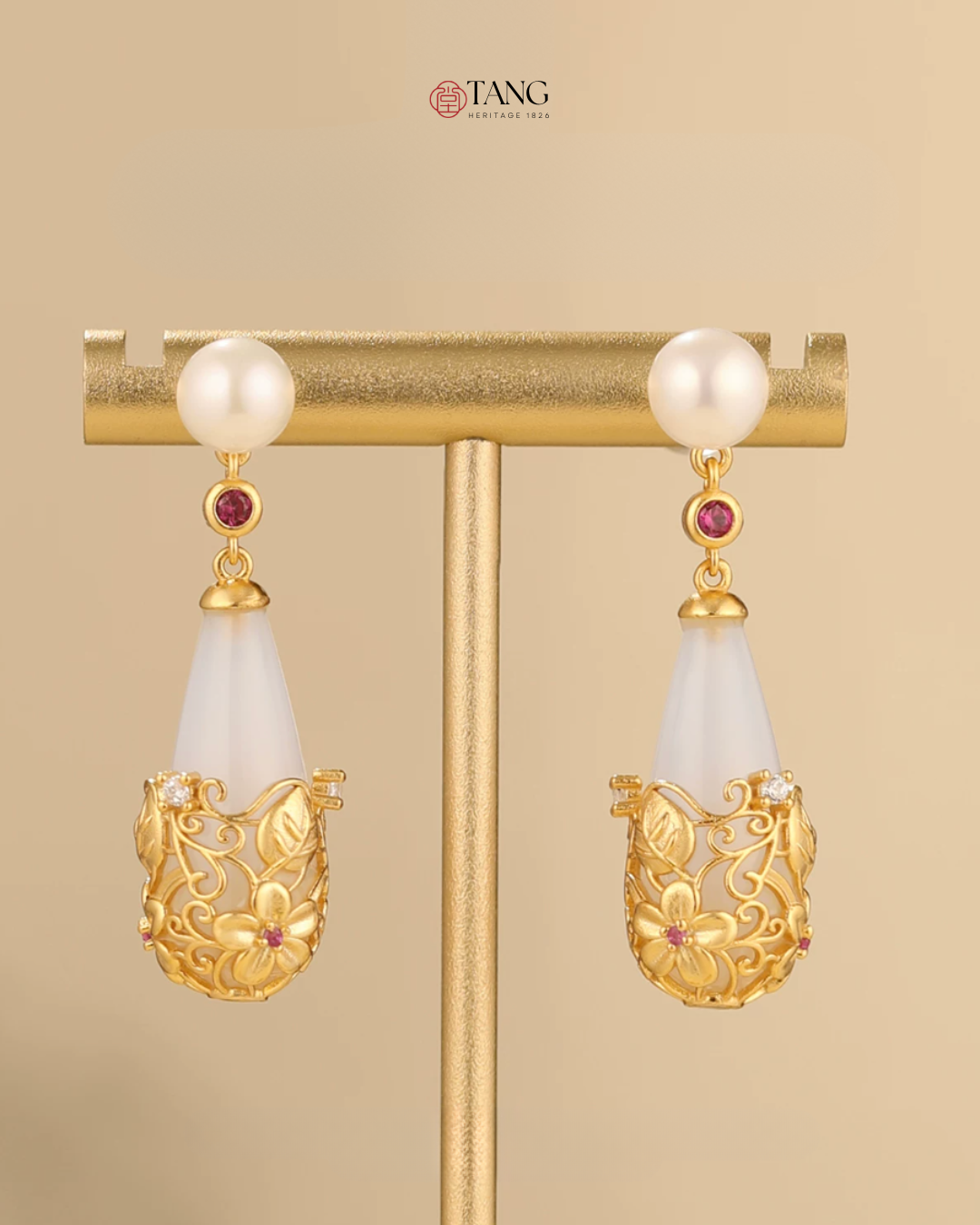 Gold Vermeil Twining Vine Agate Pearl Earrings