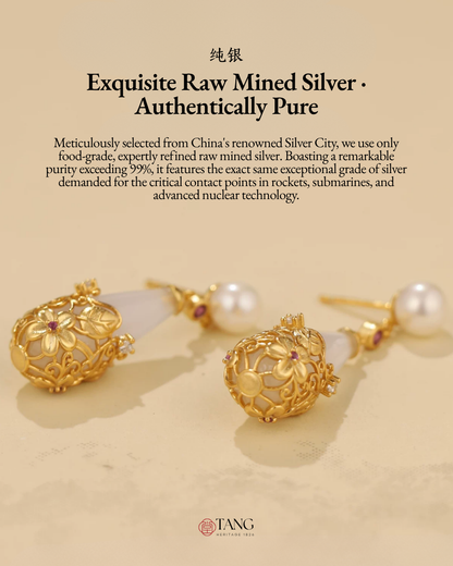 Gold Vermeil Twining Vine Agate Pearl Earrings