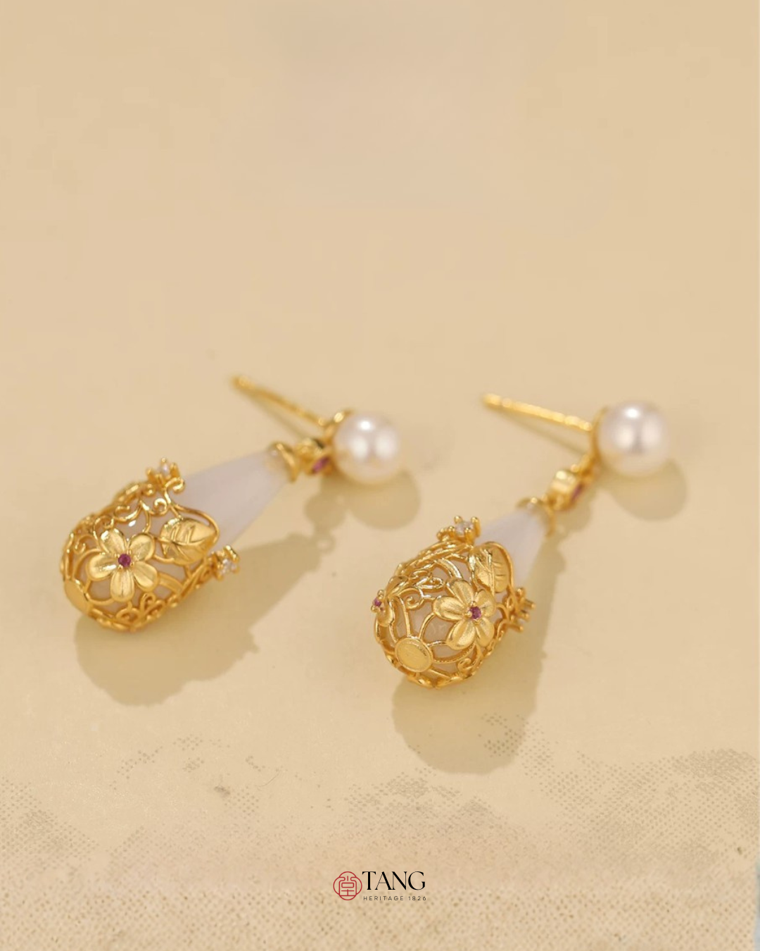 Gold Vermeil Twining Vine Agate Pearl Earrings