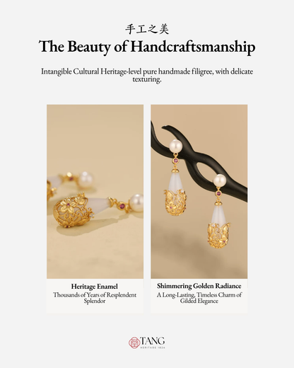 Gold Vermeil Twining Vine Agate Pearl Earrings