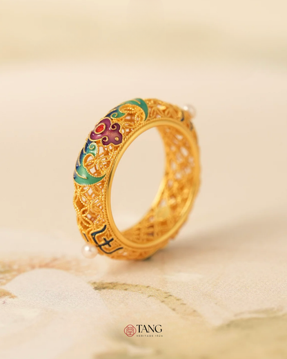 Gold Vermeil Wanshou Blessing Ring