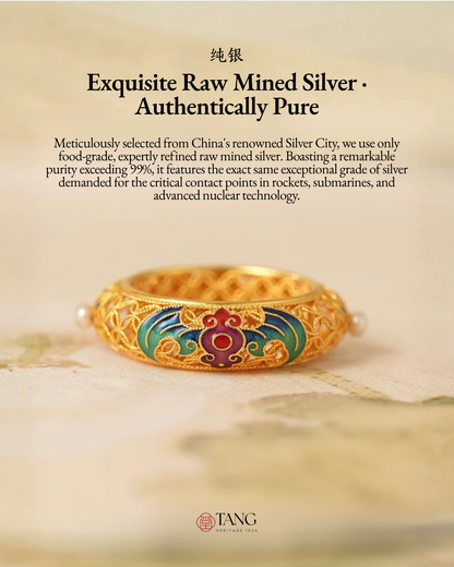 Gold Vermeil Wanshou Blessing Ring