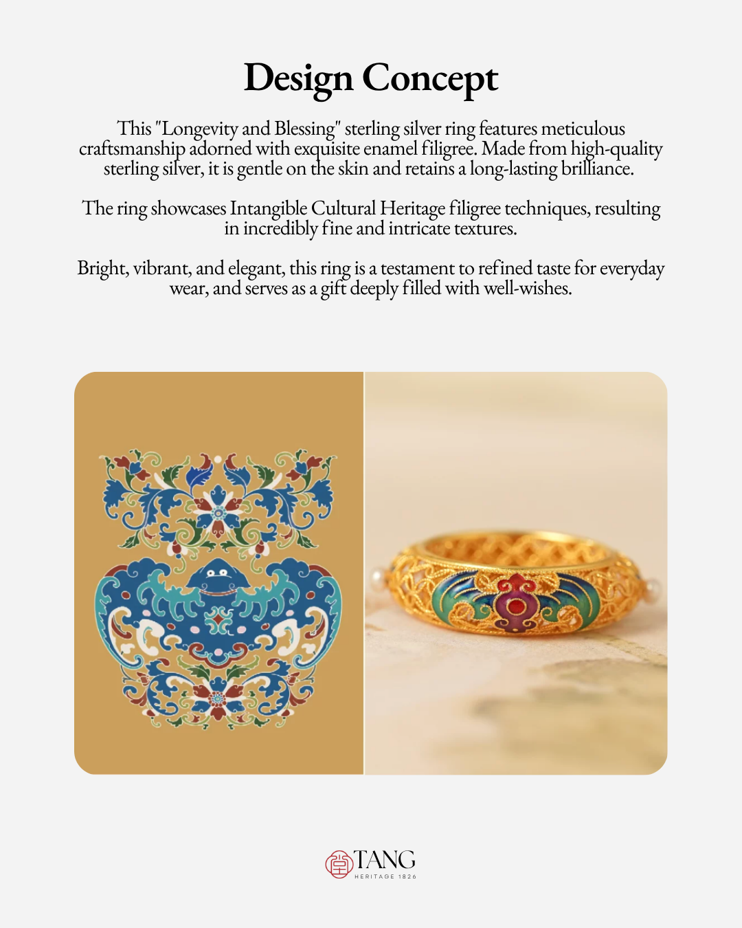Gold Vermeil Wanshou Blessing Ring