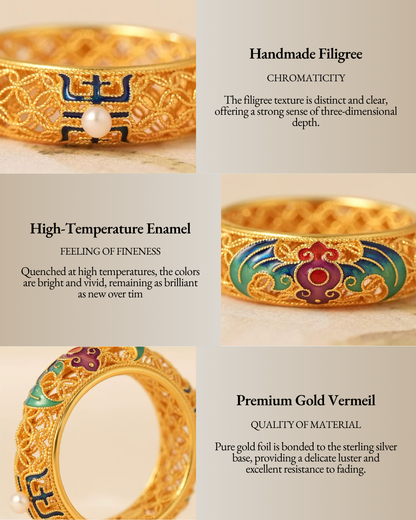 Gold Vermeil Wanshou Blessing Ring