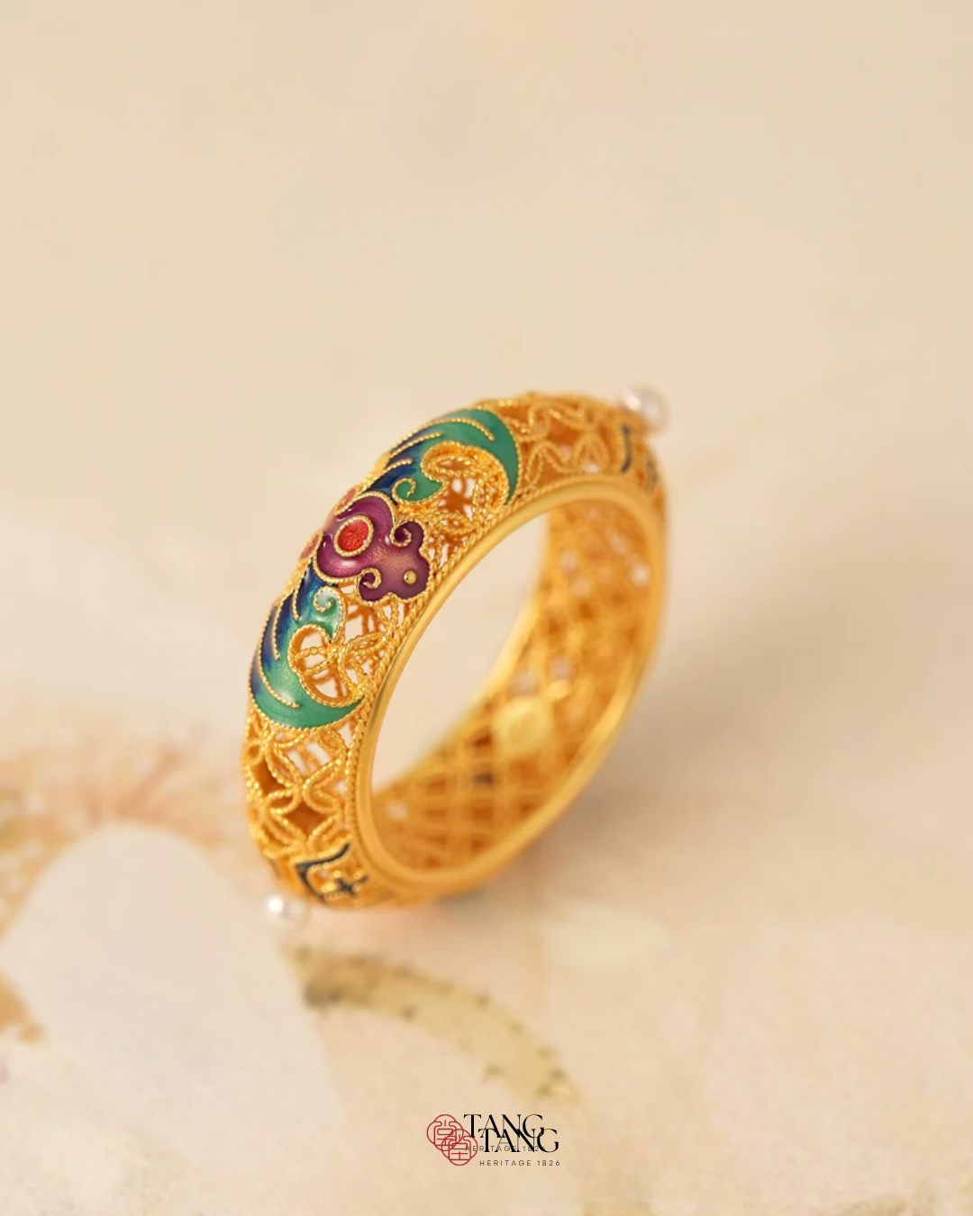 Gold Vermeil Wanshou Blessing Ring