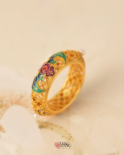 Gold Vermeil Wanshou Blessing Ring