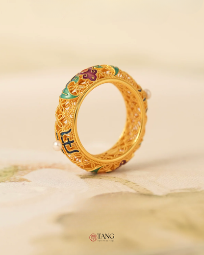 Gold Vermeil Wanshou Blessing Ring