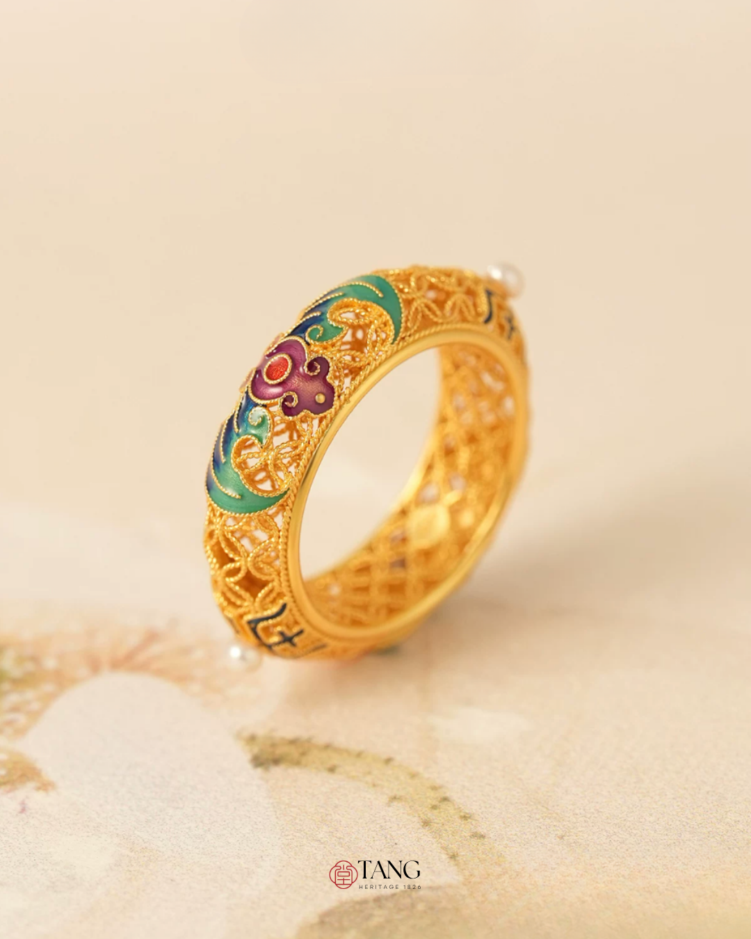 Gold Vermeil Wanshou Blessing Ring