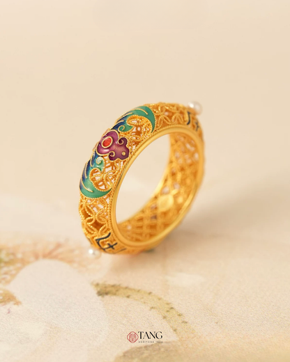 Gold Vermeil Wanshou Blessing Ring