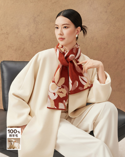 Golden Leaf Knit Wool Scarf