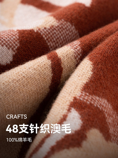 Golden Leaf Knit Wool Scarf