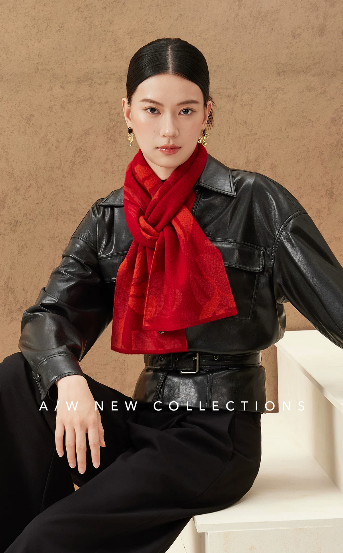 Golden Leaf Knit Wool Scarf