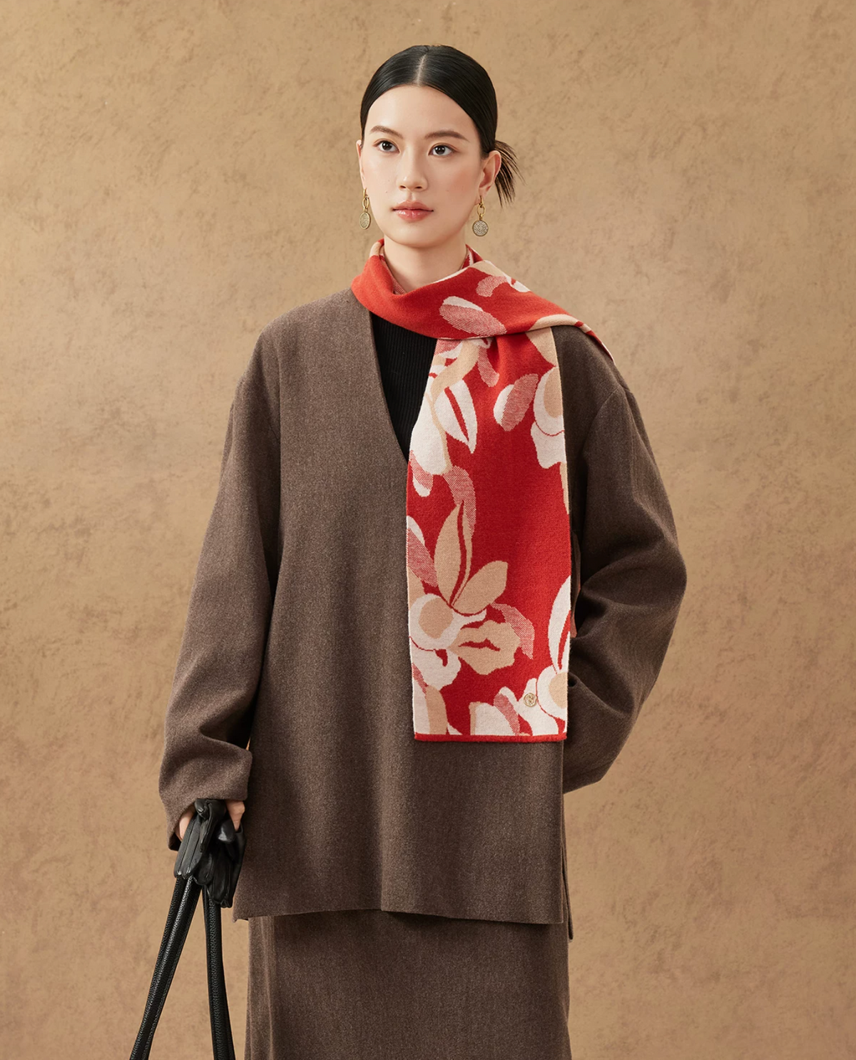Golden Leaf Knit Wool Scarf
