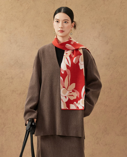 Golden Leaf Knit Wool Scarf