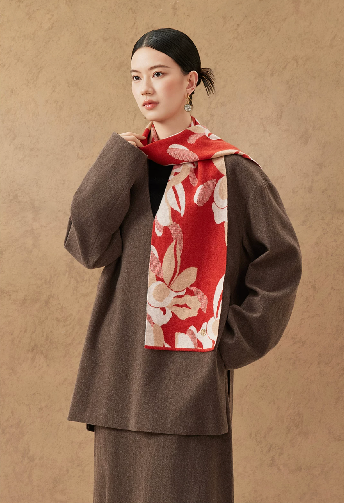 Golden Leaf Knit Wool Scarf