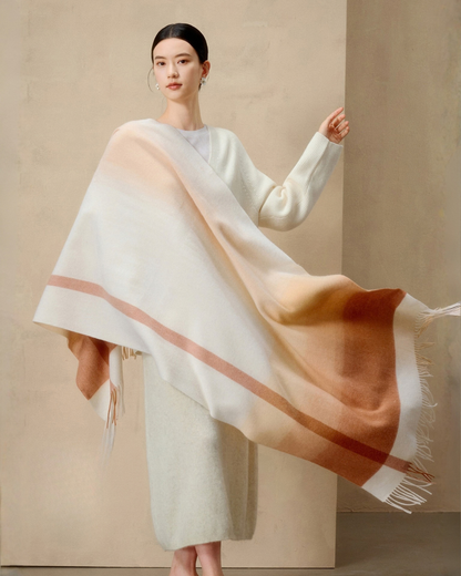 Gradient Dream Check Wool Scarf / Shawl