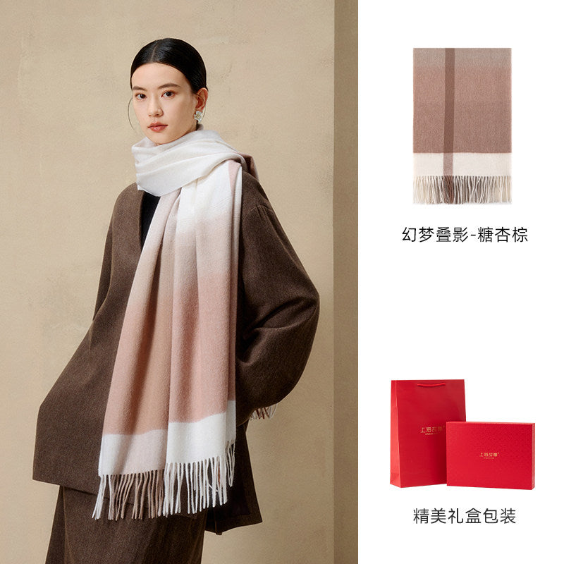 Gradient Dream Check Wool Scarf / Shawl