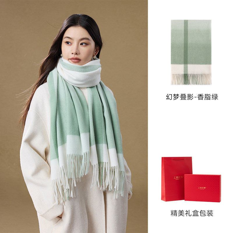 Gradient Dream Check Wool Scarf / Shawl