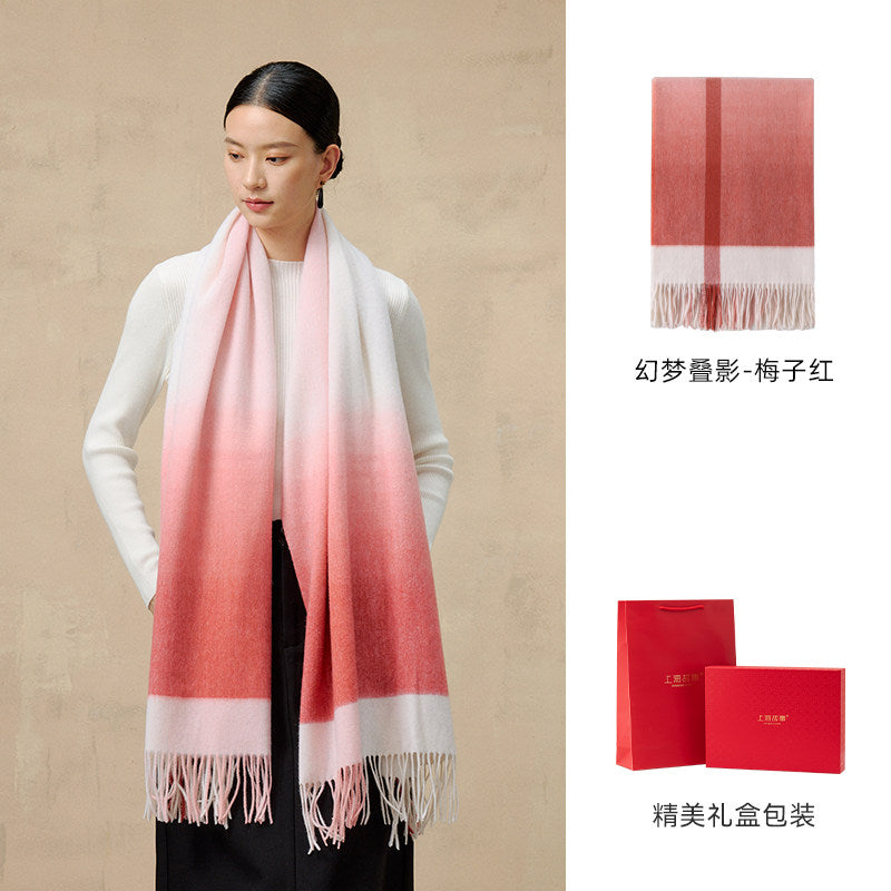 Gradient Dream Check Wool Scarf / Shawl