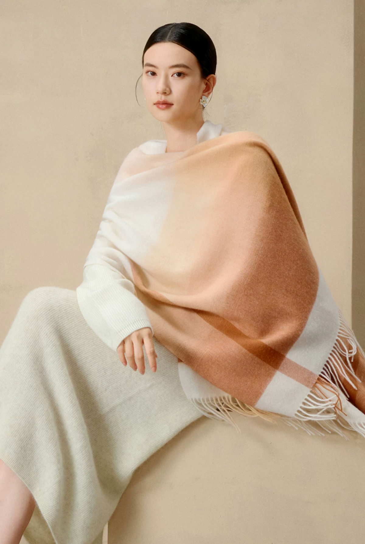 Gradient Dream Check Wool Scarf / Shawl