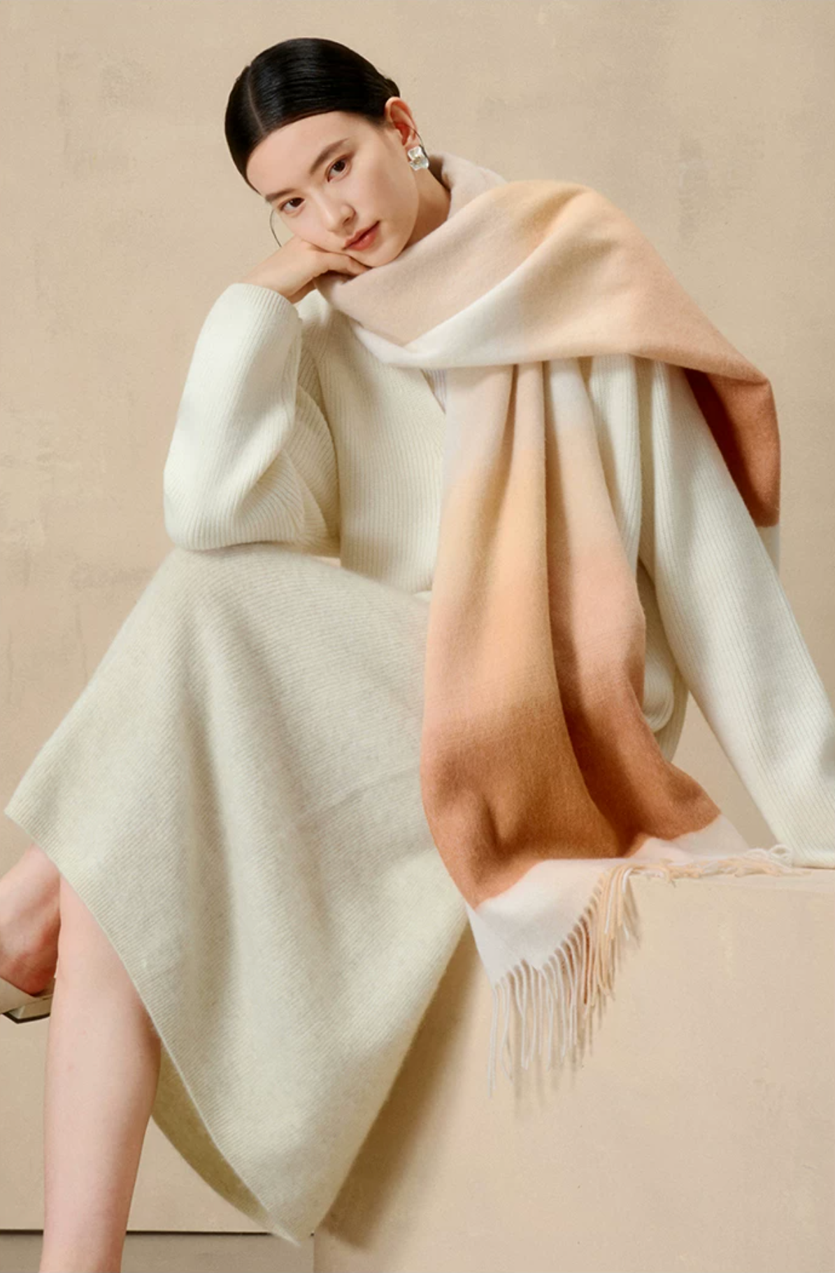 Gradient Dream Check Wool Scarf / Shawl