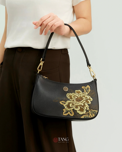 Tang Red 25 Embroidered Queen Peony Tote