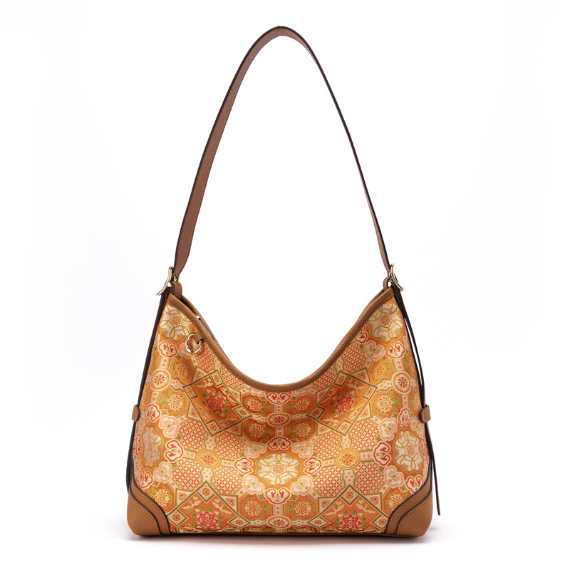 Tang Red 30 Ruyi Peony Song Brocade Hobo Bag