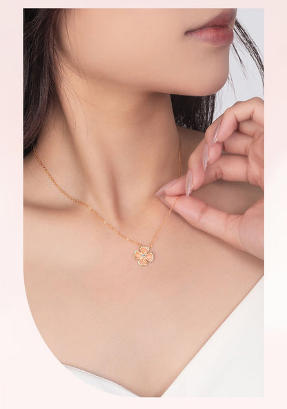 Lucky Clover Pink Cat's Eye Jewellery Set