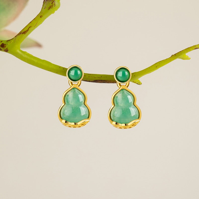 Mountain Mist African Jade Lucky Gourd Earrings