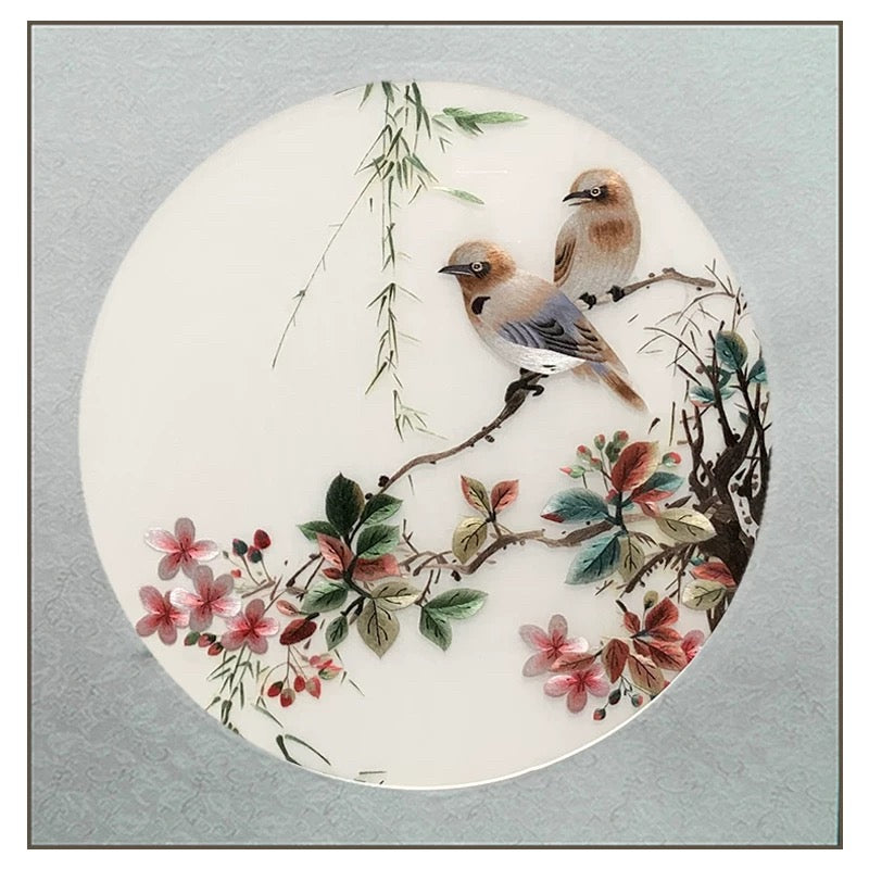 Su Embroidery Framed Wall Painting Art | Sparrows Among Autumn Blossom