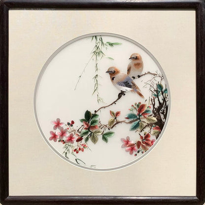 Su Embroidery Framed Wall Painting Art | Sparrows Among Autumn Blossom