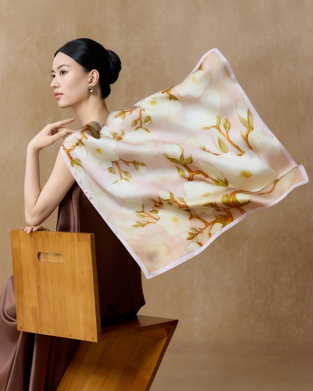 Ink-Washed Blossoms Double-Sided Printed Mulberry Silk Square Scarf