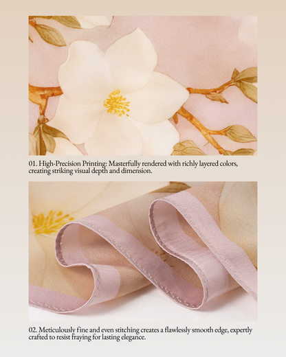 Ink-Washed Blossoms Double-Sided Printed Mulberry Silk Square Scarf