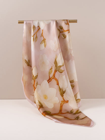 Ink-Washed Blossoms Double-Sided Printed Mulberry Silk Square Scarf