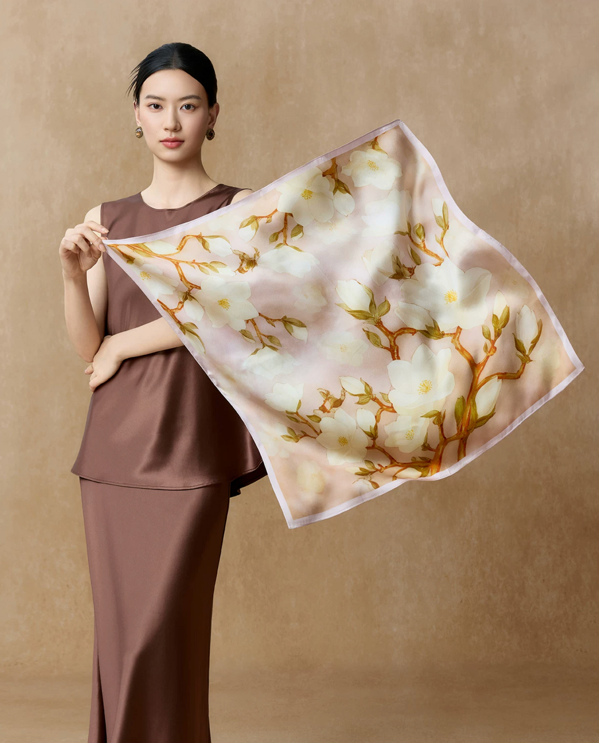 Ink-Washed Blossoms Double-Sided Printed Mulberry Silk Square Scarf