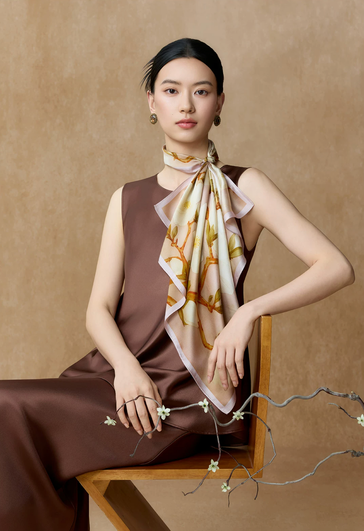 Ink-Washed Blossoms Double-Sided Printed Mulberry Silk Square Scarf