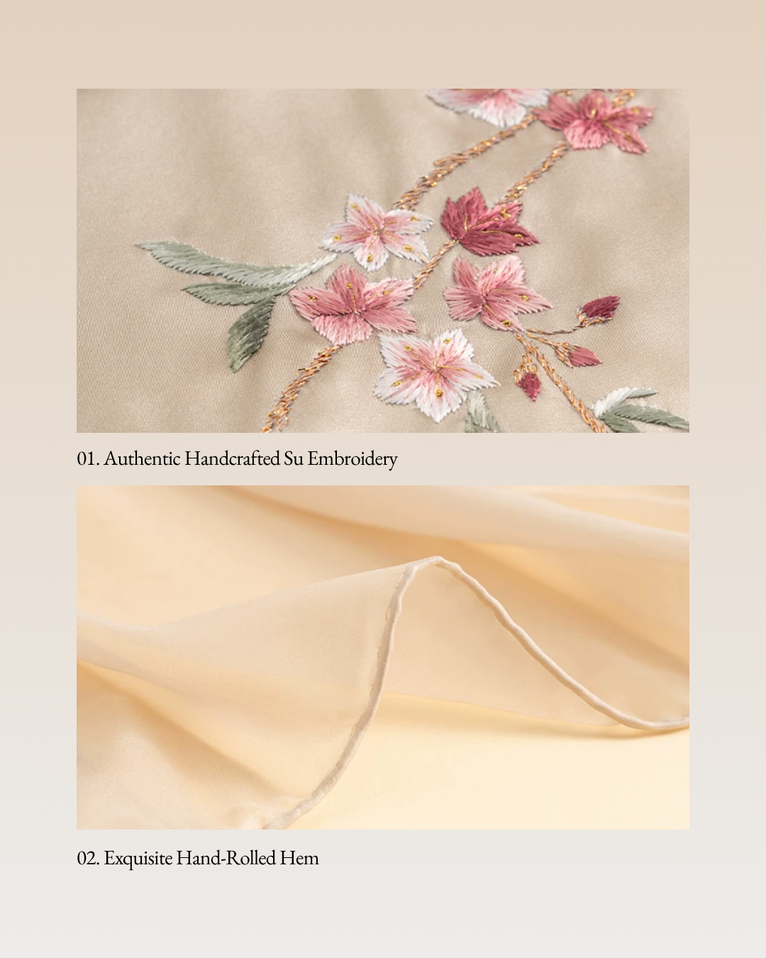 Joyful Plum Blossom Suzhou Embroidered Mulberry Silk Scarf / Shawl
